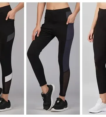 Elite Black Cotton Spandex Gym Tights For Women Pack Of 3