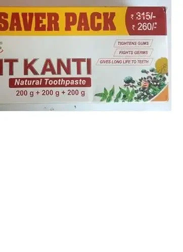 Patanjali Ayurved Dant Kanti Natural Big Saver Pack 200g+200g+200g, Tightens Gums, Fight germs - Save